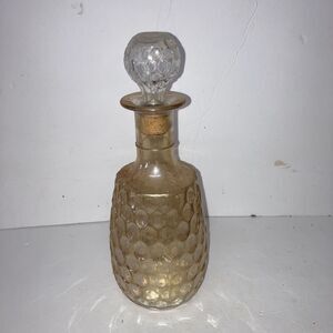 Vtg Empty Crystal Liquor DECANTER Amber Iridescent Thumbprint Globe Pour Spout